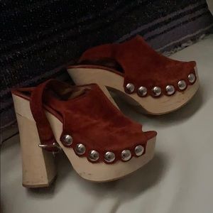 Jeffrey Campbell burnt orange wooden platform clog